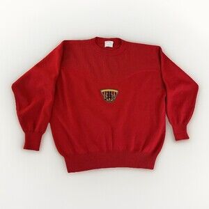 Vintage Bogner Sweater Mens 2XL Red Knit Crewneck Embroidered Crest Ski Pullover